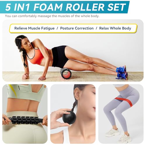 Krightlink 5-in-1 Black Foam Roller Set for Deep Tissue Muscle Massage