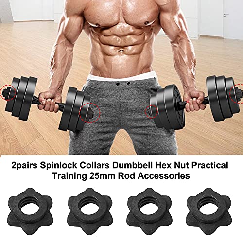 Dumbbell Spinlock Collar Clamps - 4pcs Black 25mm Hex Nut
