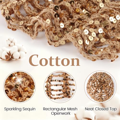 Cotton Crochet Sequin Disco Cap - Handmade Hat in Khaki