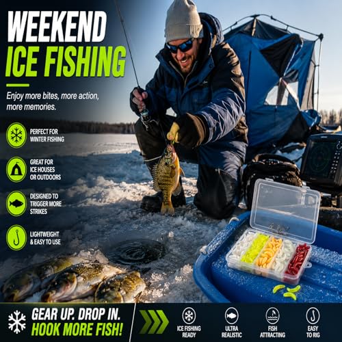 160PCS Ice Fishing Lure Kit - Soft Plastic Worm Baits & Hooks