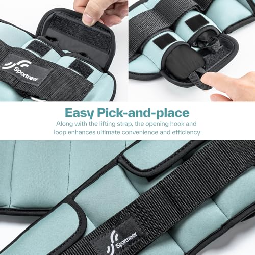 Light Blue Sportneer Adjustable Ankle Weights 2-10 lbs for Fitness & Training