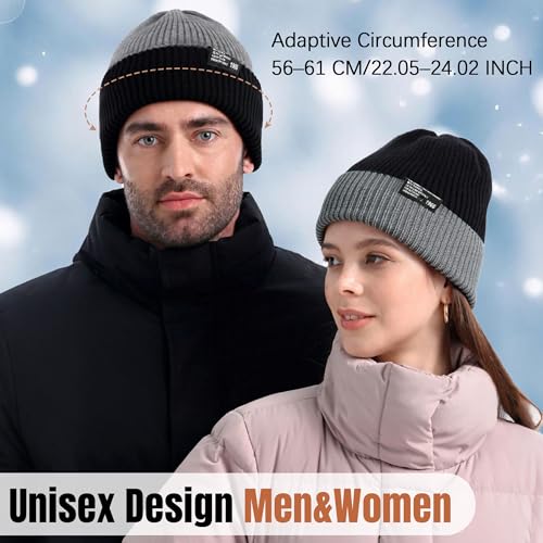 Unisex Double-Sided Color-Blocking Knit Cuffed Beanie - Black
