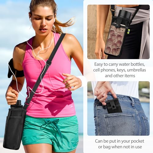 Large Water Bottle Carrier with Strap - Black - 1 Pc