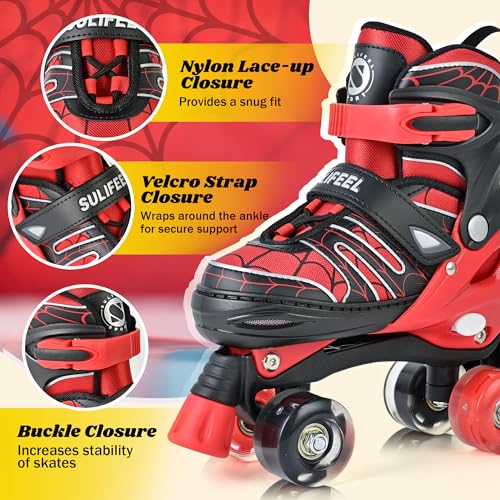 Adjustable Kids Roller Skates with Light-Up Wheels - Spider Red