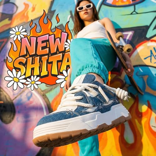 Unisex Chunky Platform Sneakers Men Women 2 Inch Height Boost Shoes Denim 7.5 Women / 6.5 Men - NEW SHITA