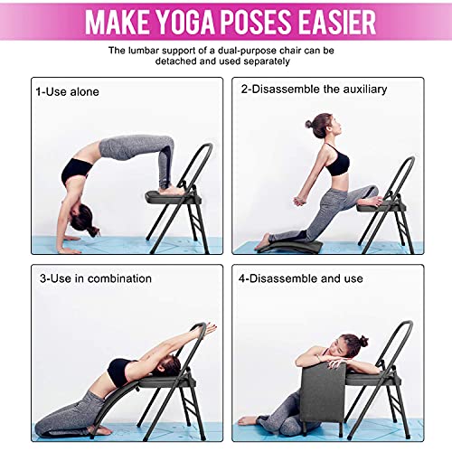 Yoga Auxiliary Chair with Lumbar Support - Black, Foldable with Resistance Band
