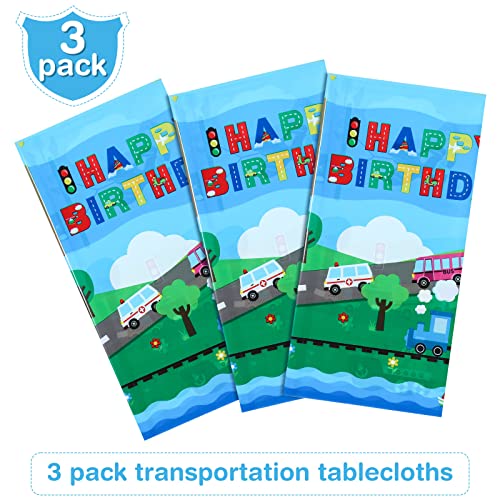 Transportation Table Covers - 3 Pack Birthday Party Supplies, 54 x 108 Inch