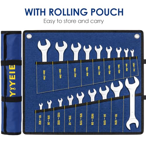 YIYEIE 18Pcs Ultra-Slim Open-End Wrench Set, 3mm Thin Metric & SAE