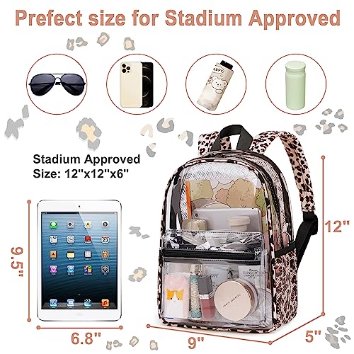 BTOOP Mini Clear Backpack for Stadium 12x9x5 in Light Leopard, Fits 12x12x6 Bags