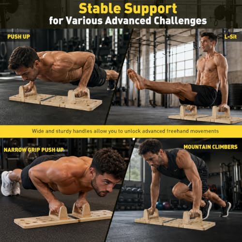 Adjustable Wooden Push Up Board with Resistance Bands - 350lbs Capacity