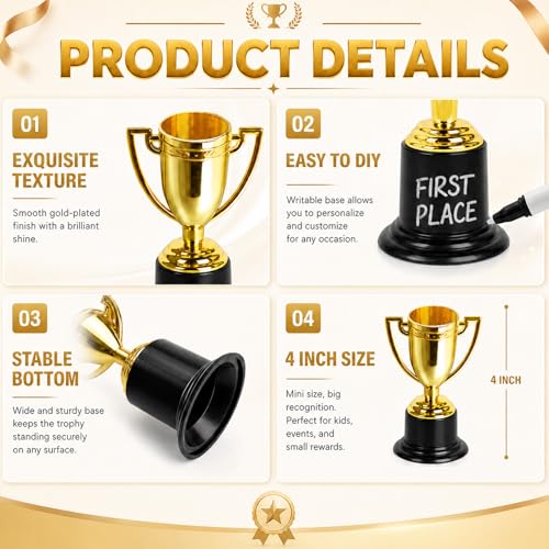 4-Inch Mini Gold Award Trophy Cups - Set of 24 for Parties & Competitions