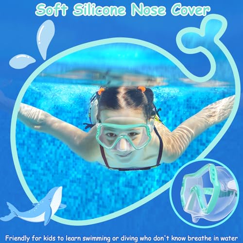 Kids Swim Goggles with Nose Cover - Macaron Green, Anti-Fog