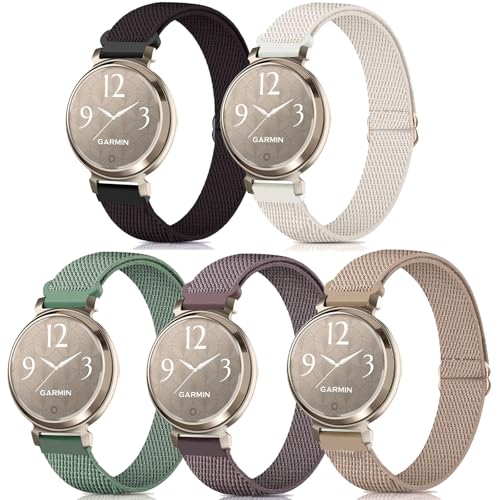 5 Pack Stretchy Watch Bands for Garmin Lily 2 & Active - Black, Starlight, Rose Pink, Smoke Violet, Cactus Green
