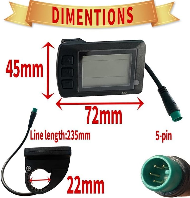 NULKOMMA OMT-M3 OMT-3S Electric Bicycle LCD Display Meter 36V 48V Electric Bike Computer E-Bike Conversion Kit for Mountain Bike Modification (M3 5PIN)