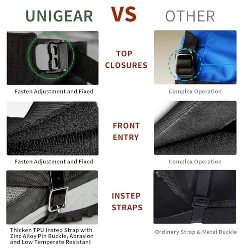 1000D Waterproof Leg Gaiters for Hiking & Snow - Large Black