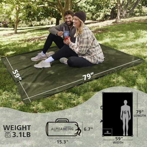 AlphaBeing Olive Waterproof Merino Wool Outdoor Blanket, 79 x 59 in, Extra Thick & Windproof
