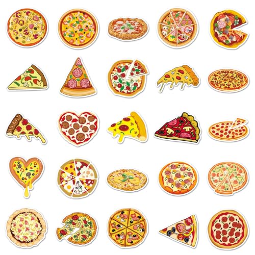 50PC Pizza Stickers Pack - Waterproof Vinyl Decals for Kids & Teens