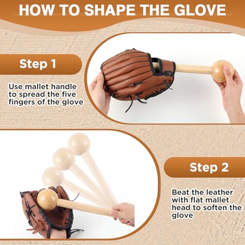 12-Inch Baseball Glove Mallet with Leather Rope - Natural Wood Color