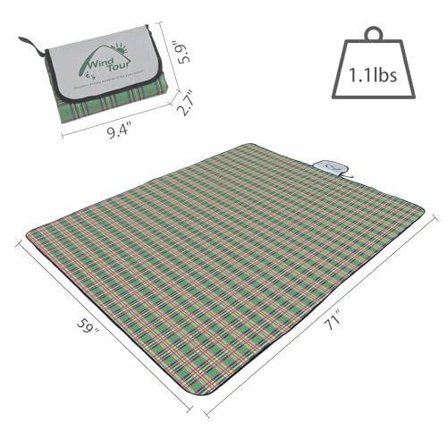 Wind Tour Waterproof Picnic Blanket 59x71 Inch Foldable Sandproof Outdoor Mat, Green