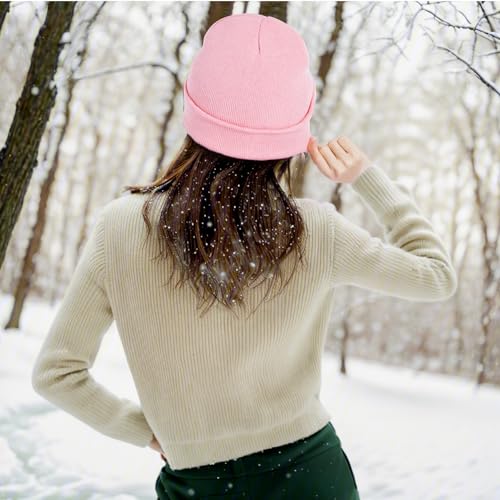 Knit Beanie Hat for Men & Women - Winter Skull Cap - Pink