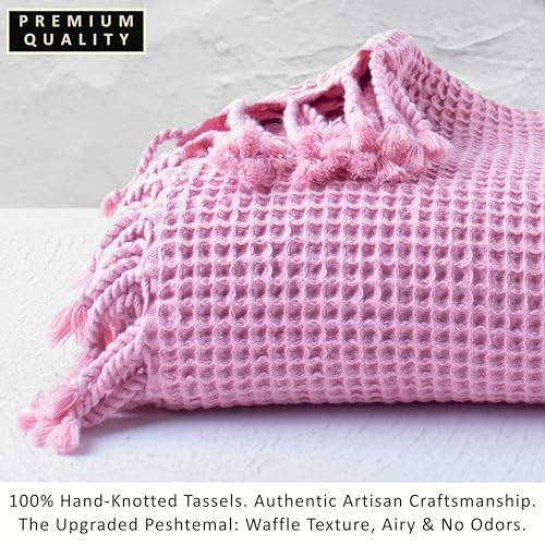 Light Pink Turkish Cotton Beach Towels Set of 2 - Luxury Waffle Weave, Oversized 35x70 Inches