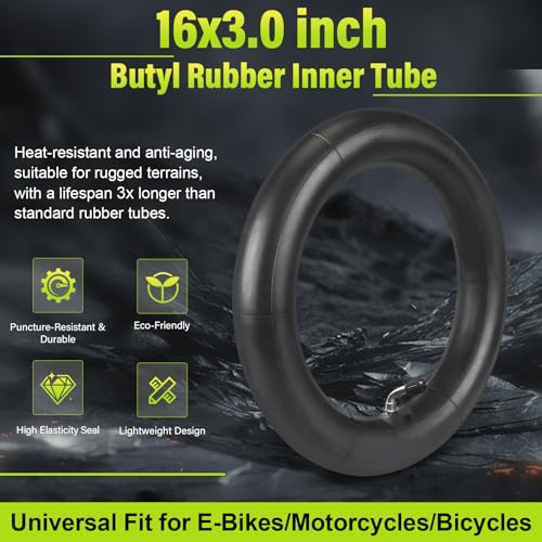 2 Pcs 16x3.0 Bike Inner Tubes with Bent Valve Stem for E-Bikes & Scooters