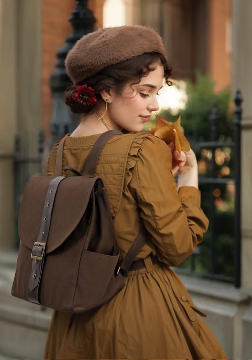 KUOIN Renaissance Vintage Canvas Bag for Women, Medieval Travel Rucksack Backpack (Brown)
