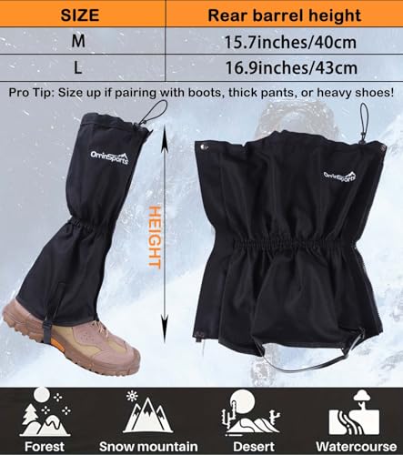 SnuYucto Waterproof Leg Gaiters for Men Women Large Black Hiking Snow Boots