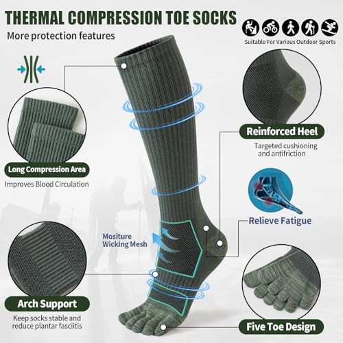 ORVYTHA Merino Wool Compression Toe Socks for Men Women Large Dark 15-20mmHg Hiking