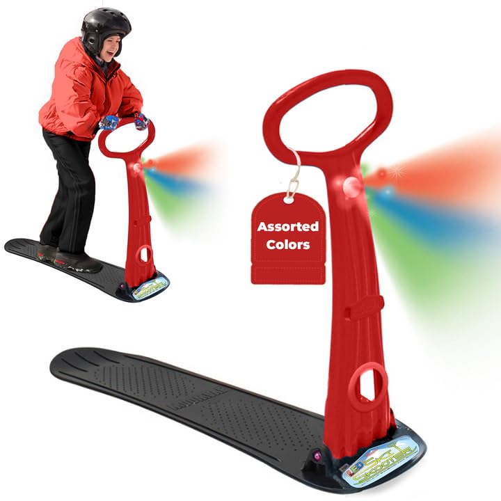 Geospace Kids Snow Scooter – Foldable Ski Sooter Snowboard with LED Lights (Ages 8+), Multi-Purpose Sled in Assorted Colors
