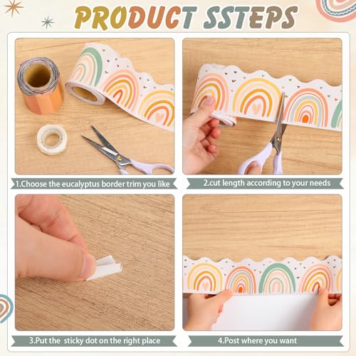 Zonon 2 Pcs 59ft Pastel Bulletin Board Borders Pastel Rainbow Rolled Border Trim Boho Back to School Bulletin Board Decoration for School Classroom Offices