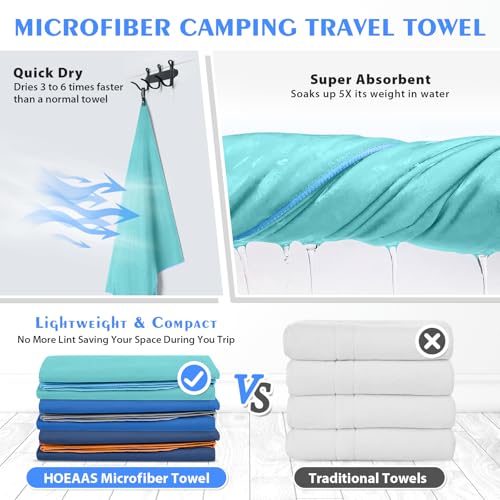Microfiber Camping Towels - Quick Dry, Super Absorbent, 2 Pack - Mint, S: 32" x 16"