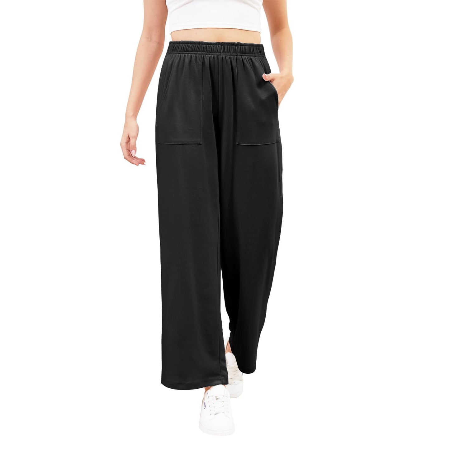 Tear Away Pants for Women Side Slit Snap Sweatpants Loose Fit Post Surgery Casual Adaptive Clothing with Pockets Black M