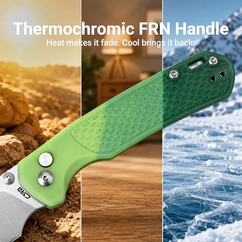 CJRB Pyrite-Light EDC Knife with AR-RPM9 Steel Blade & Thermochromic Green FRN Handle