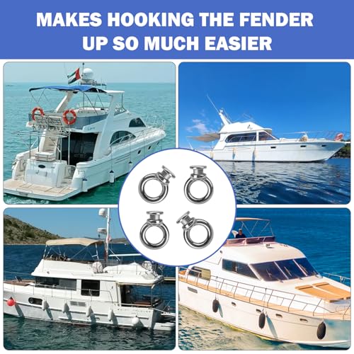Boat Fender Hanger Clips - Stainless Steel Lock Eyes, 4 Pcs