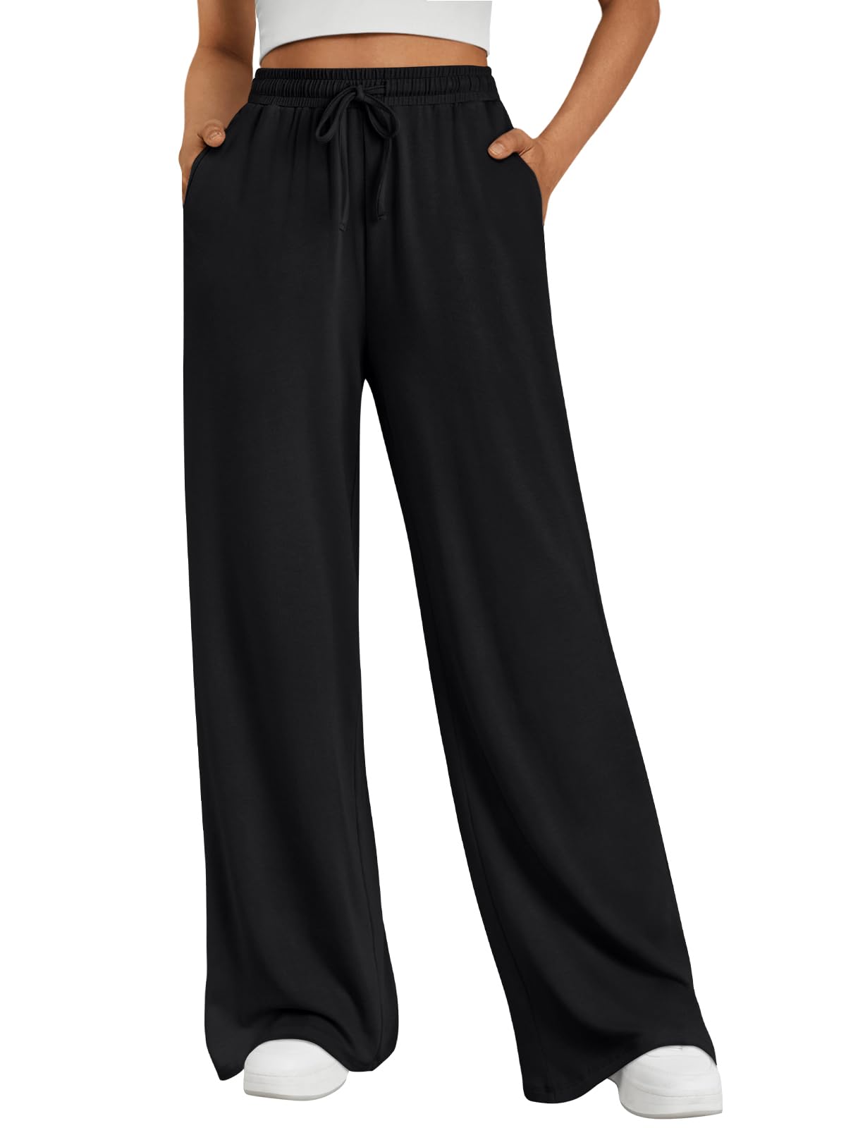 Trendy Queen Womens Lounge Pants Wide Leg Sweatpants Comfy Barrel Pajamas Pants Baggy Flowy 2025 Fashion Outfits with Pockets Black M