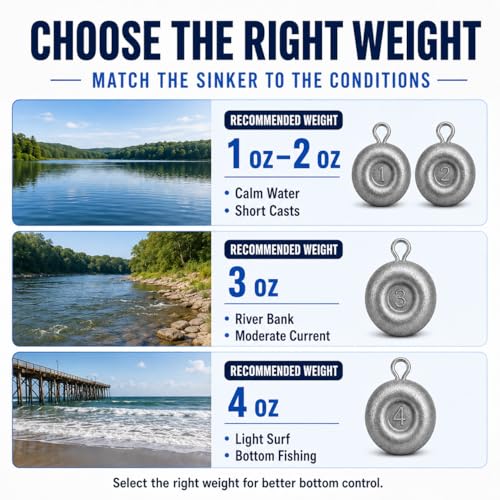 20 Pcs Fishing Coin Sinkers with Metal Eye - 4 Sizes Assorted Set for Bottom Fishing