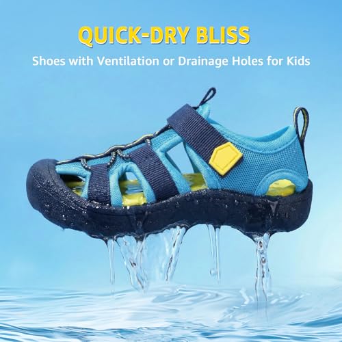STQ KIDS Wide Toe Box Toddler Water Shoes - Malibu Blue, Quick Dry Summer Beach Sandals, 8 Wide