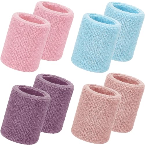 8 Pack Cotton Wrist Sweatbands - Pastel Tones for Sports & Gym