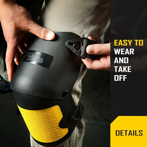 COOLJOB Heavy Duty Knee Pads with Anti-slip Strong Double Straps, Safety Work Knee Pads with Foam Padding for Men Women, Ideal for Gardening Construction Home Improvement, 1 Pair, Black/Yellow