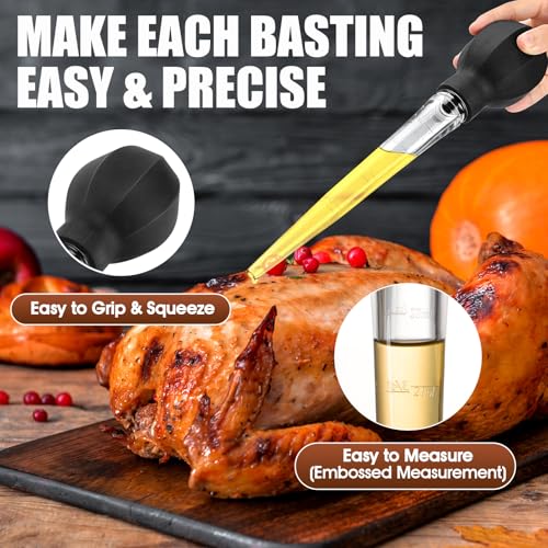 Large Turkey Baster with Cleaning Brush - Heat-Resistant Basting Tool - Black