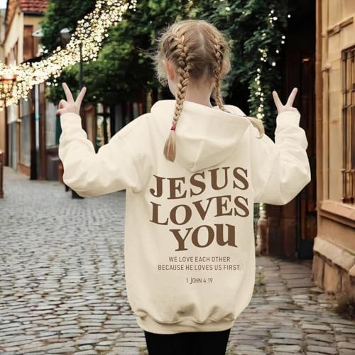 Jesus Loves You Hoodie - Apricot, 5-6 Years - Christian Sweatshirt