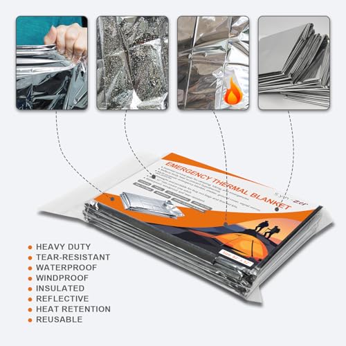 Thermal Mylar Emergency Blankets - 4 Pack, 82" x 52" Reusable Survival Gear