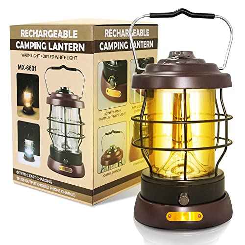 UniqueFire Retro Camping Lantern Rechargeable 1500LM 2 Modes Dimmable,Portable Electric Hurricane Lamp Hands-Free Flashlight,5000 mA High Capacity Battery LED Lanterns for Power Outages Indoor