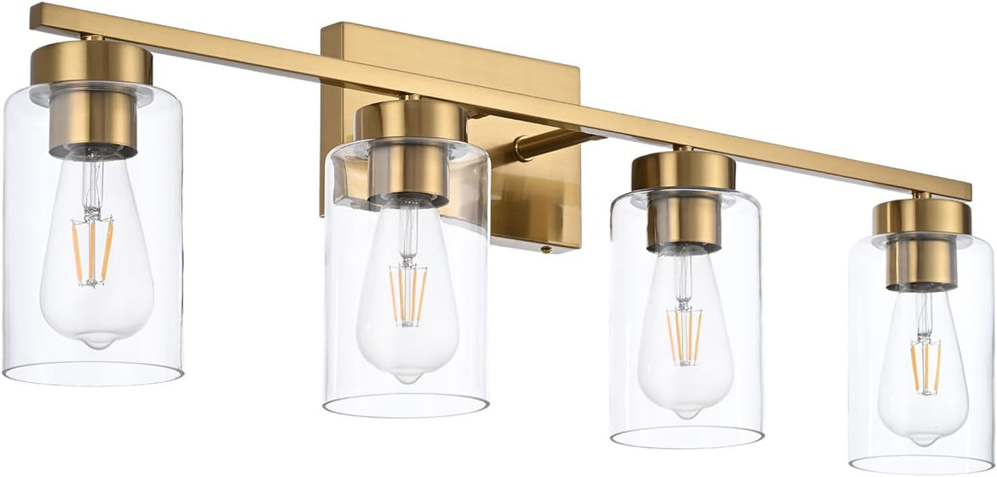 Modern 3-Light Bathroom Vanity Light in Brushed Gold with Clear Glass Shades
