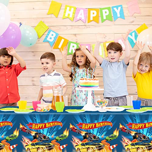 3-Pack Kids Racing Car Plastic Tablecloths - Birthday Party Supplies, 54x108 Inches