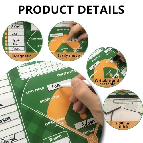 Magnetic Baseball Lineup Board with 60 Magnets - Dugout Organizer