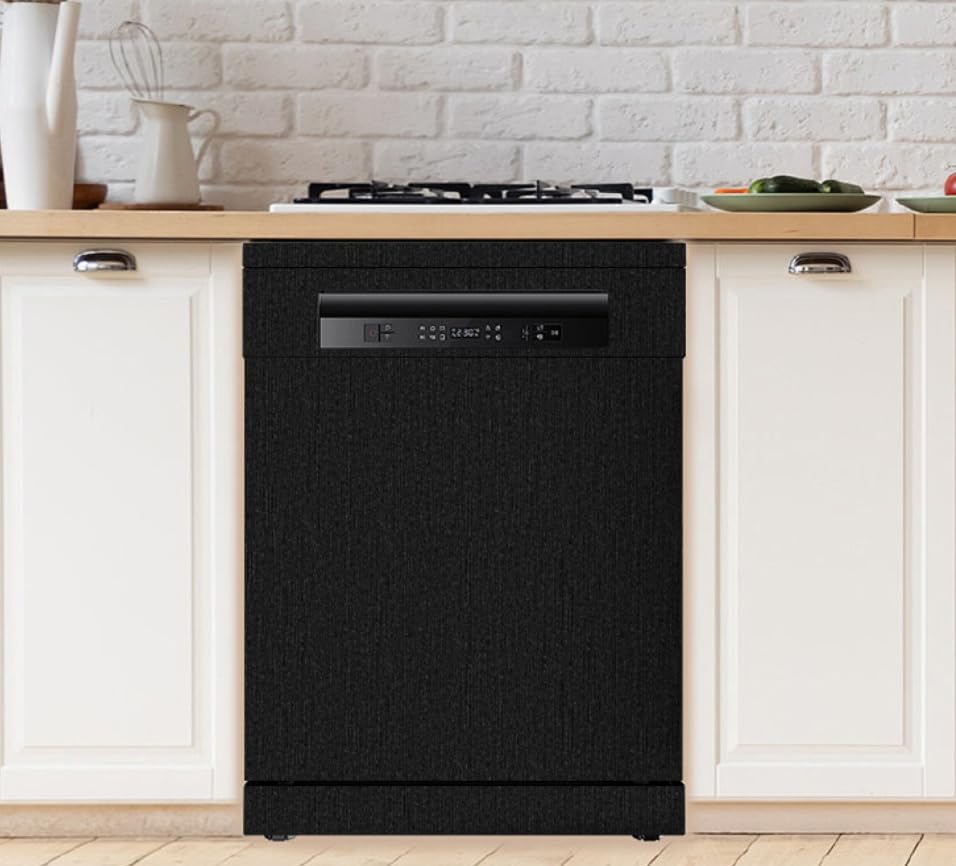 LXCREAT Refrigerator Appliance Wraps Peel and Stick Wallpaper Black Metallic Brushed Stainless Steel Contact Paper Heat Resistant Self-Adhesive Wallpaper for Dishwasher Oven 15.7" X 78.7"