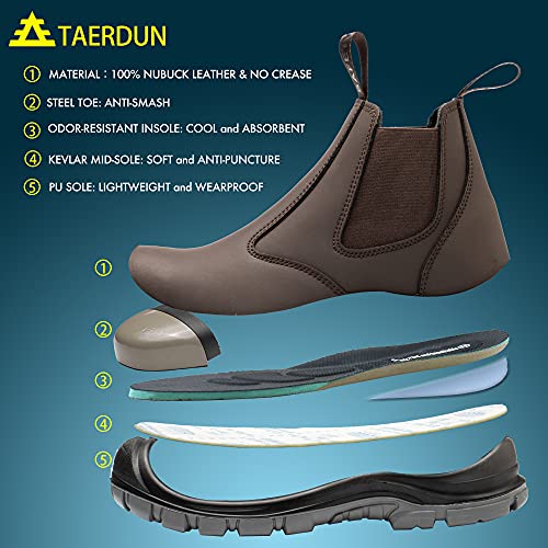 TAERDUN 6" Steel Toe Slip-On Chelsea Work Boots for Men, 11.5 X-Wide Women / 10 Wide Men, 414 Brown