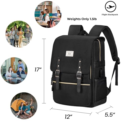 Vintage Laptop Backpack for Women - 15.6 Inch Casual Daypack with USB Charging